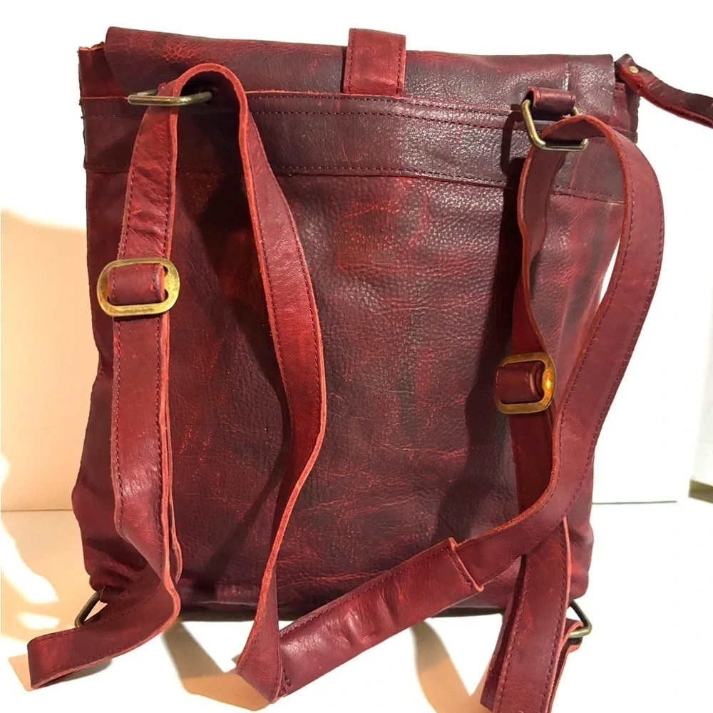 Handmade vintage unisex Elegant Burgundy distressed Leather Crossbody Bag